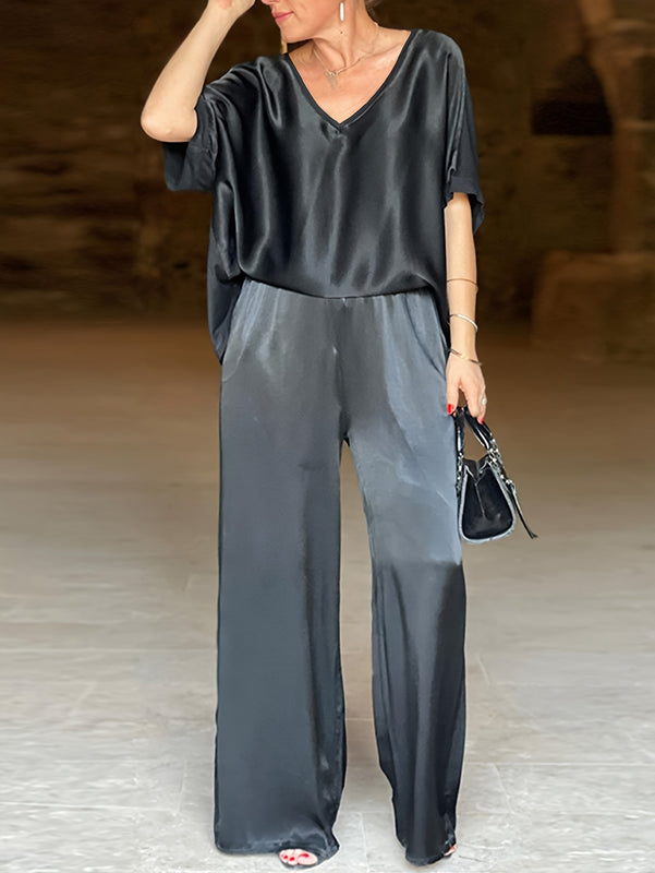 Velora Satin V-Neck Pantsuit