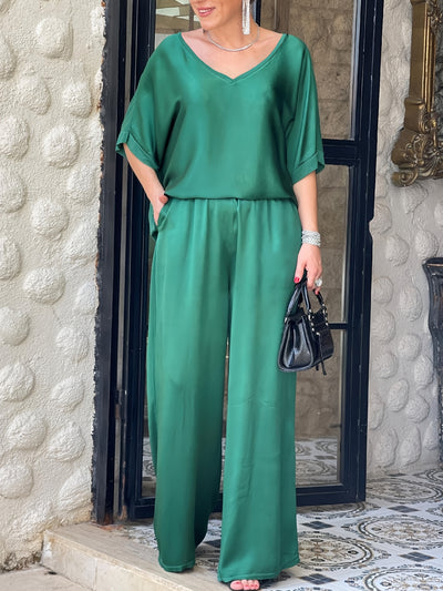 Velora Satin V-Neck Pantsuit