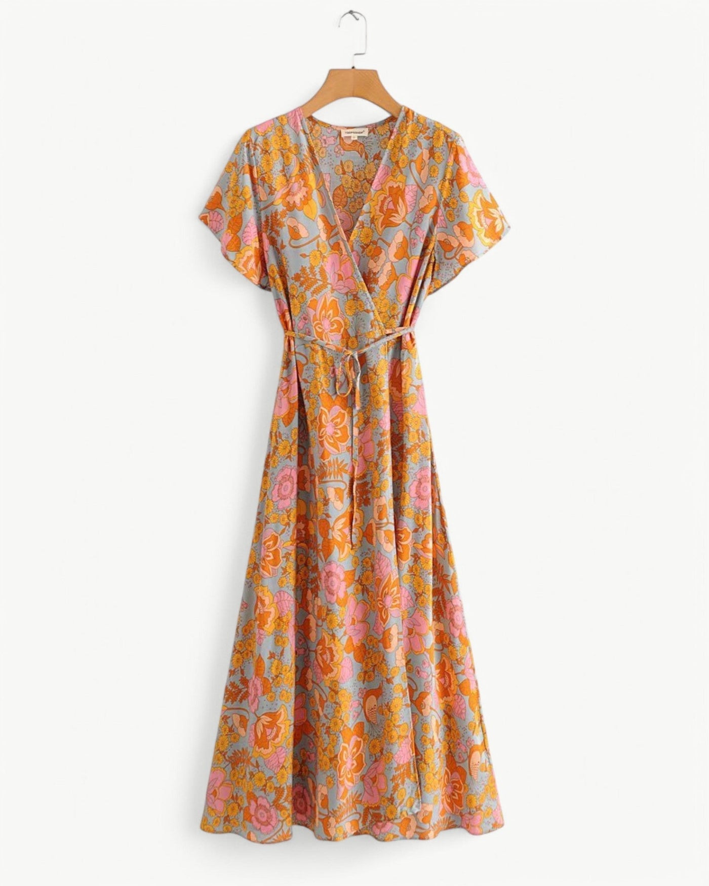 LUCILLE – Floral wrap dress with short sleeves | Light & airy maxi dress
