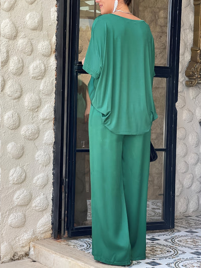 Velora Satin V-Neck Pantsuit