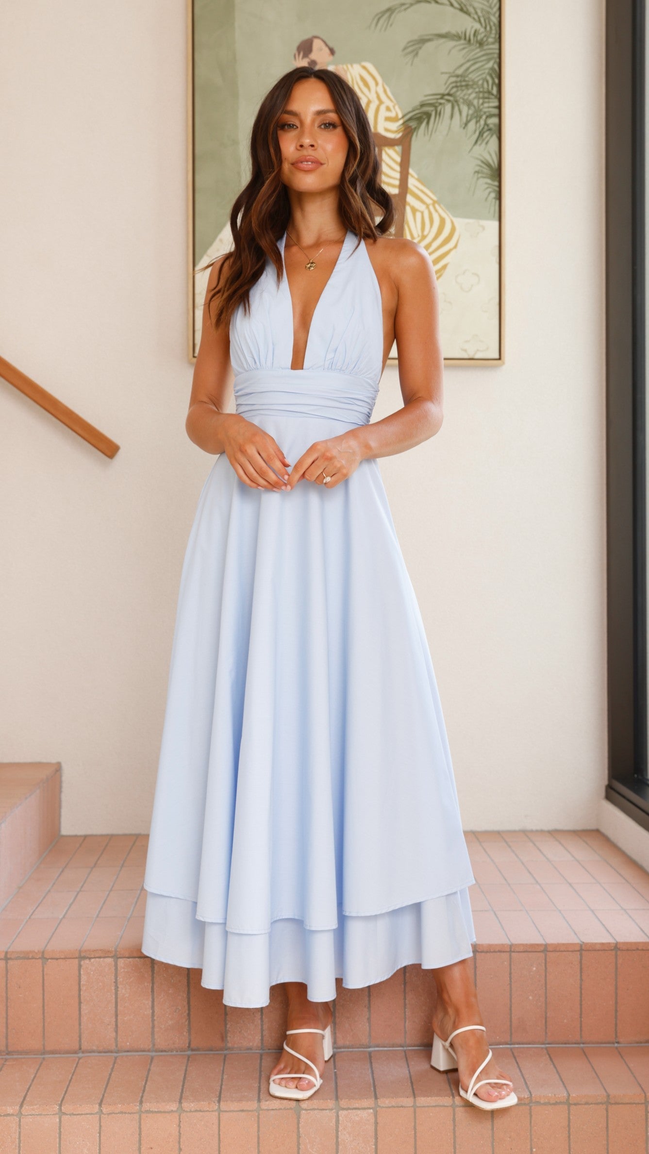 Celeste Halter Neck Maxi Dress - Light Blue