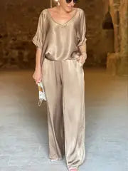 Velora Satin V-Neck Pantsuit