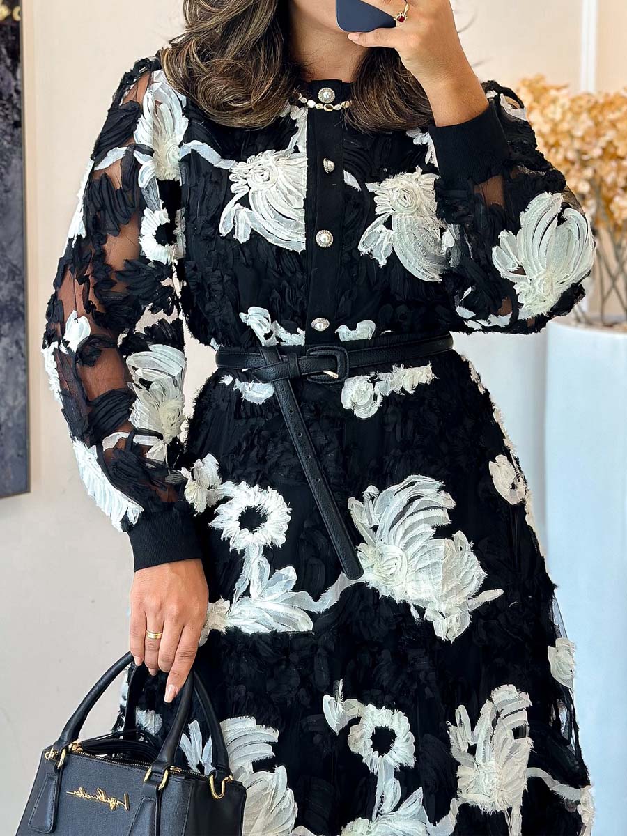 Elegant See-through Sleeve Two Pieces Dress