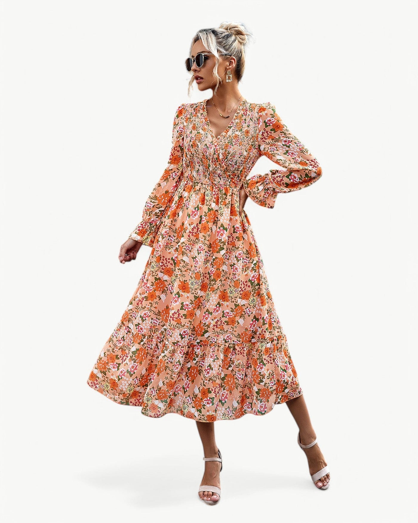 LÉONTINE – Floral midi dress with long sleeves