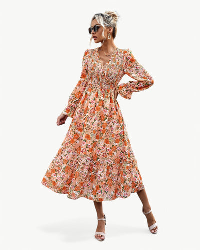 LÉONTINE – Floral midi dress with long sleeves