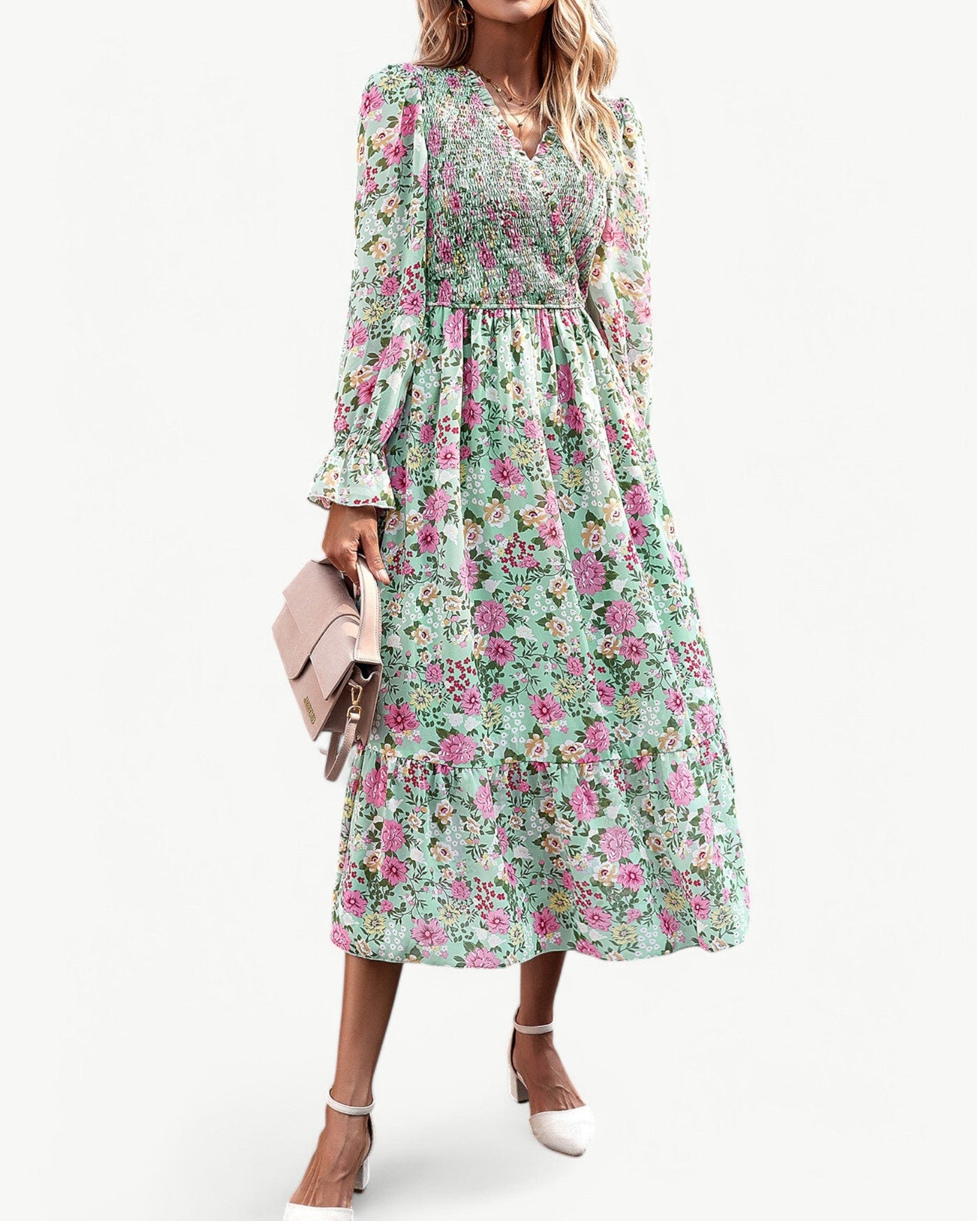 LÉONTINE – Floral midi dress with long sleeves
