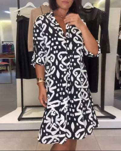Saskia™ - Elegant Printed V-Neck Dress