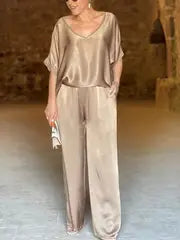 Velora Satin V-Neck Pantsuit
