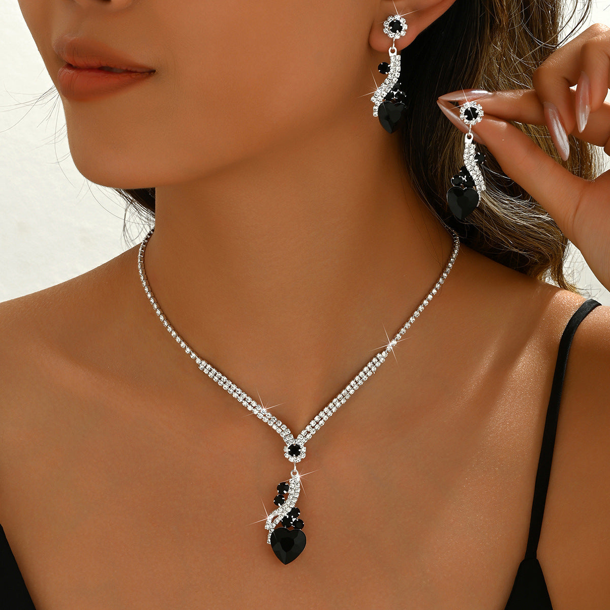 Isabella - Rhinestone Necklace and Earrings Set