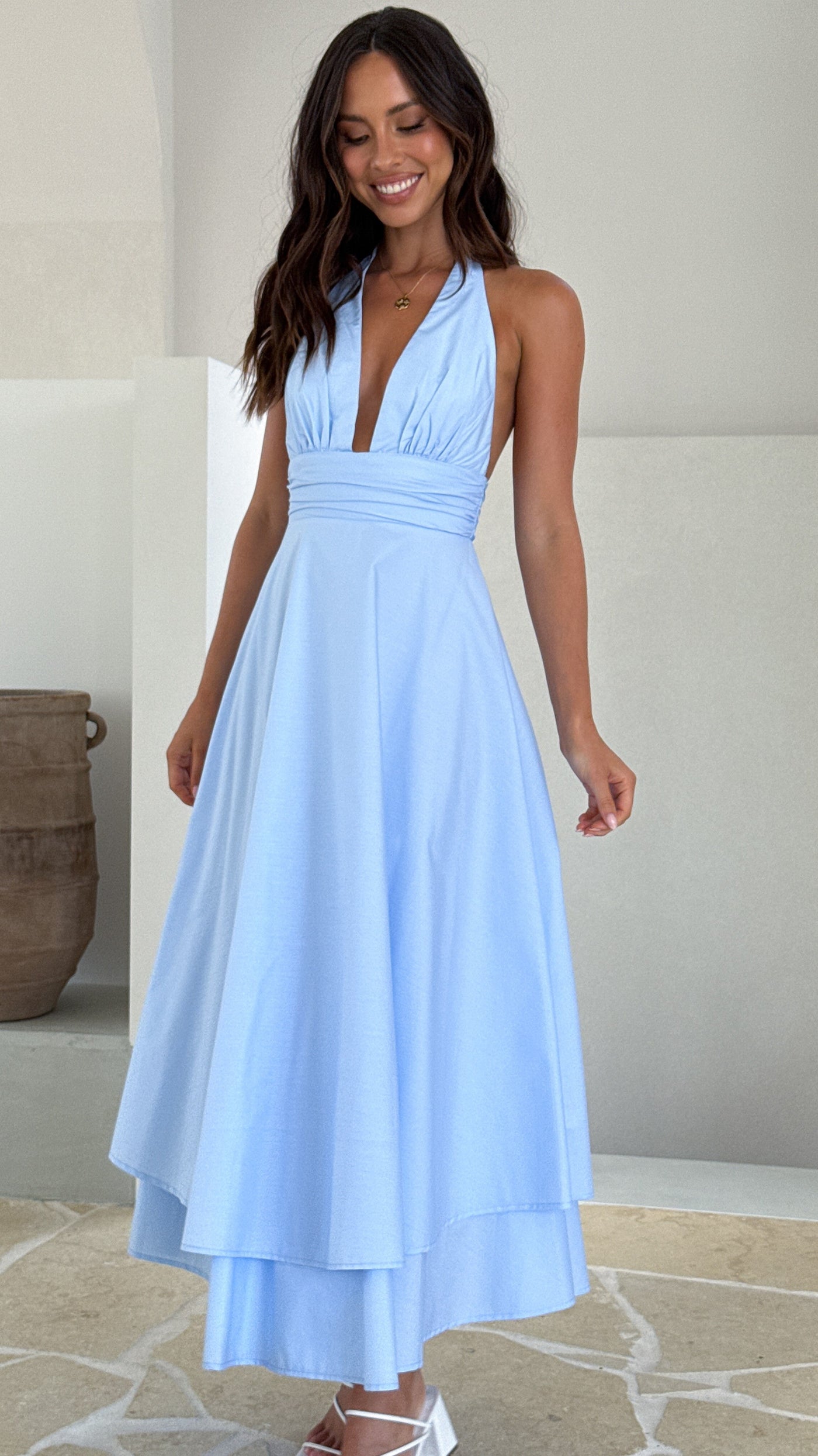 Celeste Halter Neck Maxi Dress - Light Blue