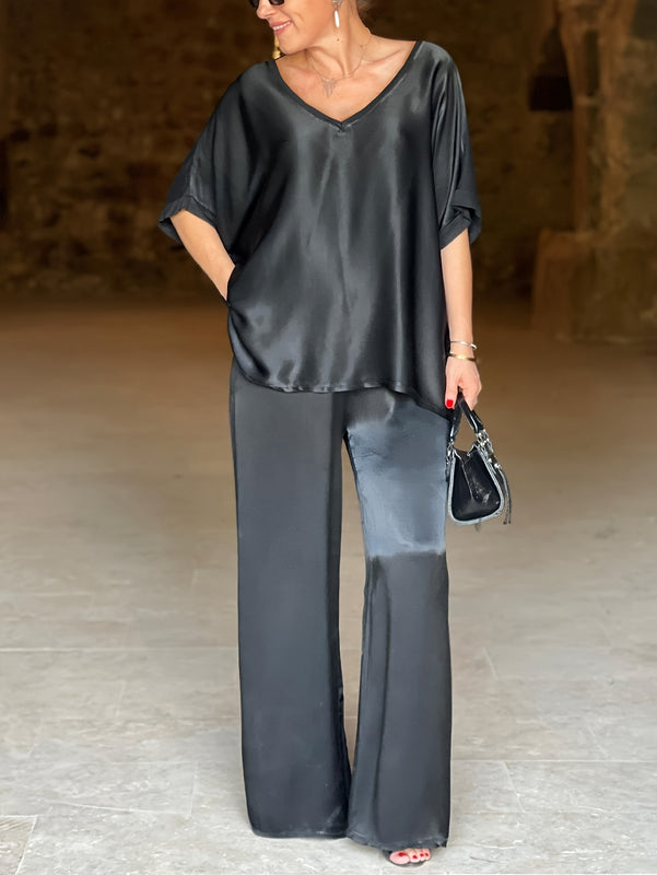 Velora Satin V-Neck Pantsuit