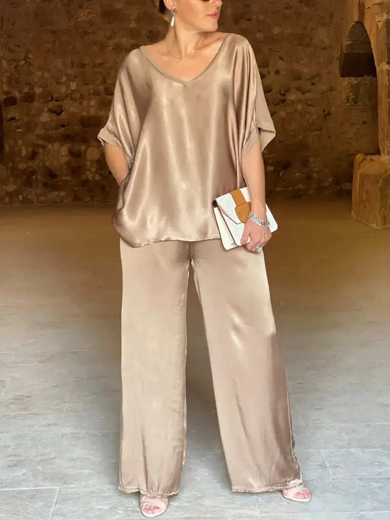 Velora Satin V-Neck Pantsuit