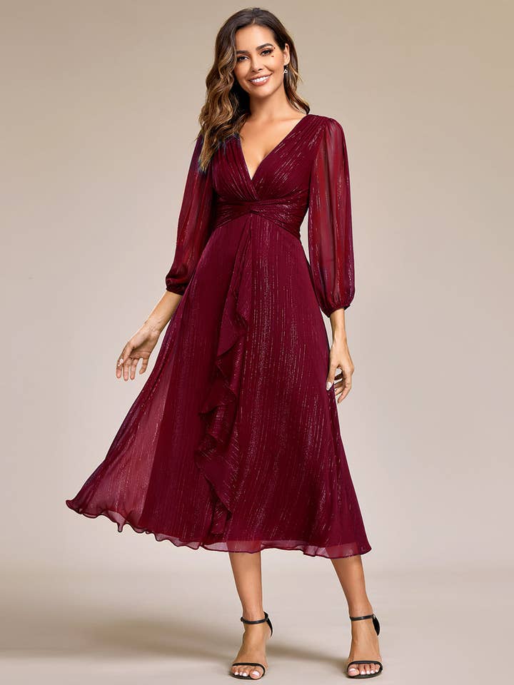 Luminous Chiffon Long Sleeve Dress