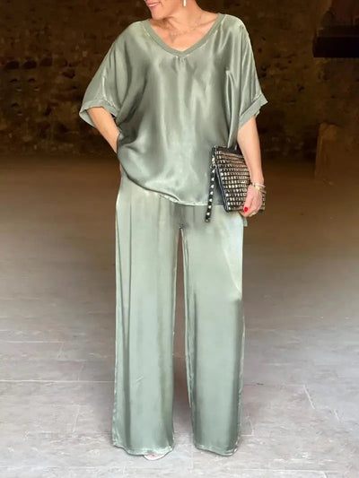 Velora Satin V-Neck Pantsuit