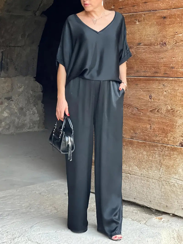 Velora Satin V-Neck Pantsuit