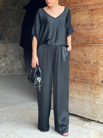 Velora Satin V-Neck Pantsuit