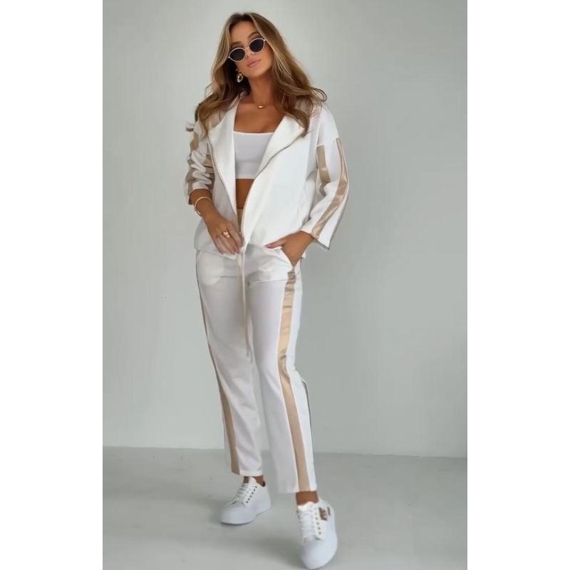 Women's Striped Hooded Leisure Suit with Drawstring