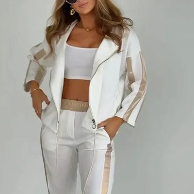 Women's Striped Hooded Leisure Suit with Drawstring
