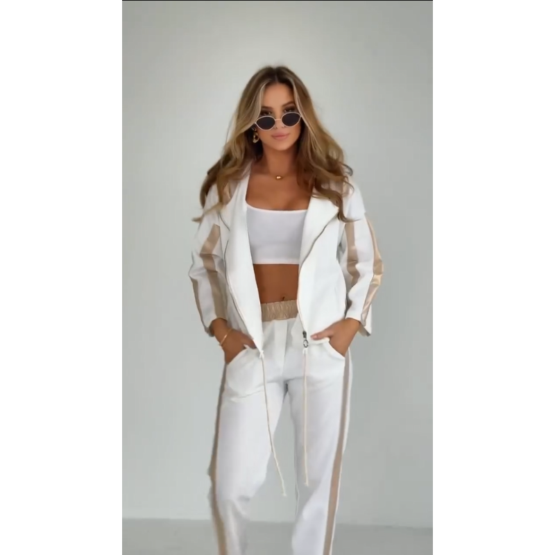 Women's Striped Hooded Leisure Suit with Drawstring