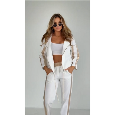 Women's Striped Hooded Leisure Suit with Drawstring