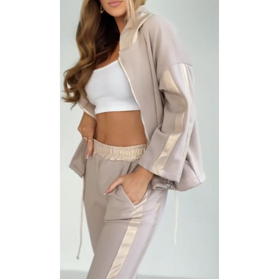 Women's Striped Hooded Leisure Suit with Drawstring