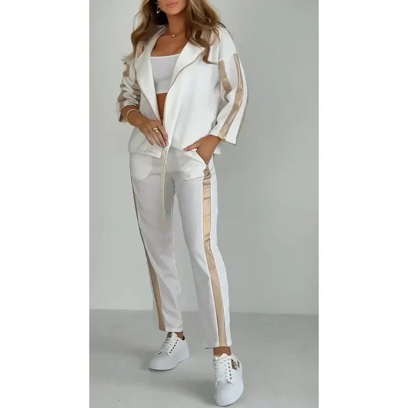 Women's Striped Hooded Leisure Suit with Drawstring