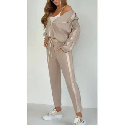 Women's Striped Hooded Leisure Suit with Drawstring