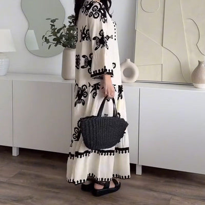 Women's Loose Fit Ruffle Hem Breathable Linen Midi Dress