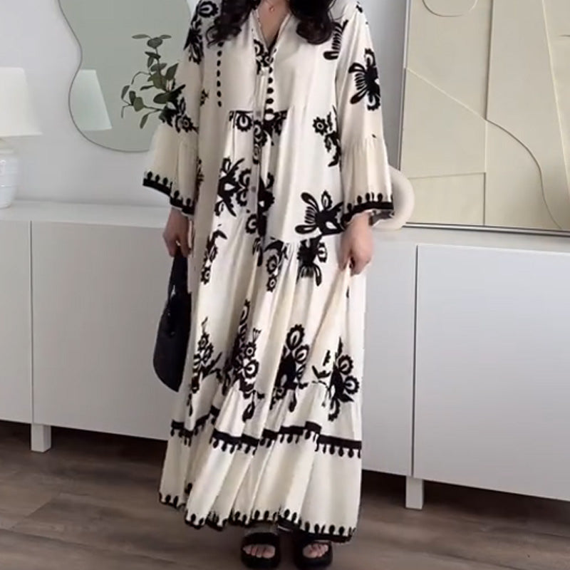Women's Loose Fit Ruffle Hem Breathable Linen Midi Dress